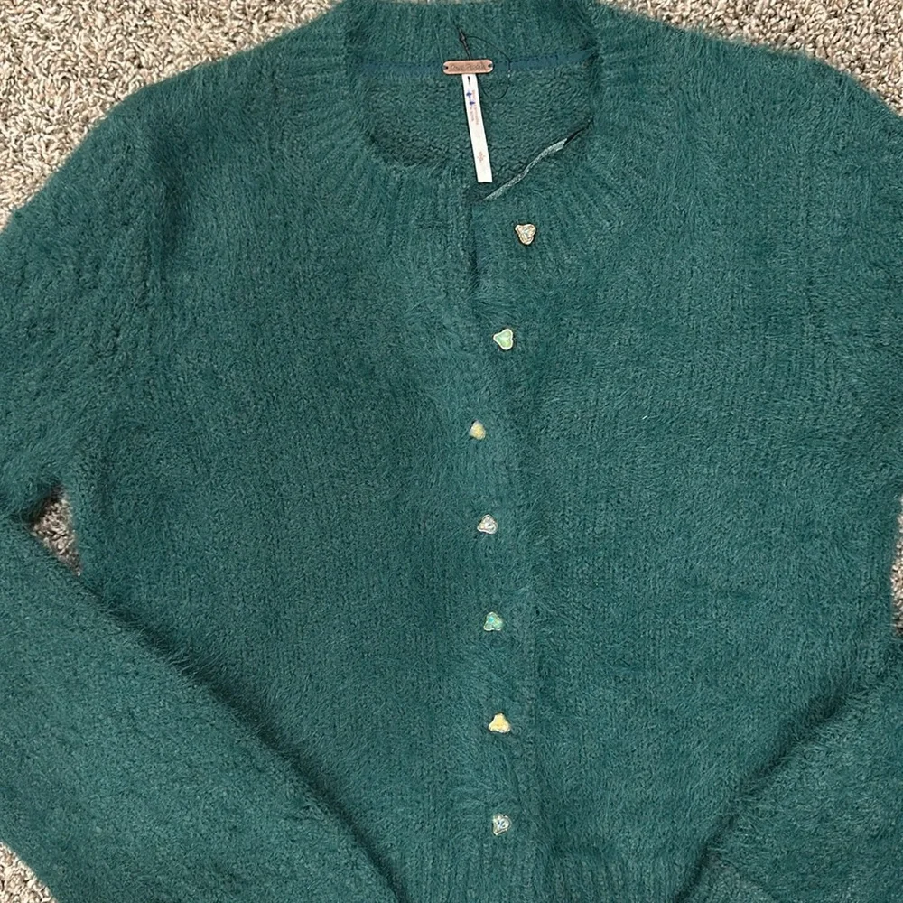 Free People Celeste Cardi Sweater Top in Uncut Emerald Small - Picture 6 of 9
